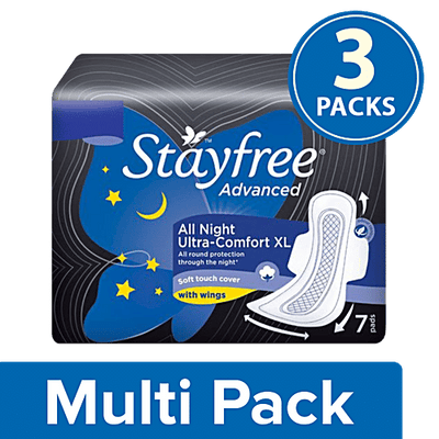 STAYFREE Sanitary Pads - Advanced All Nights Soft Ultra-Thin XL, With Wings