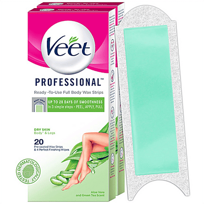 Veet Professional Waxing Strips Kit for Dry Skin, 20 Strips Pack of 2 Gel Wax Hair Removal for Women Up to 28 Days of Smoothness No Wax Heater or Wax Beans Required