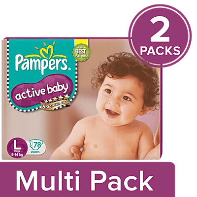 Pampers Active Baby Tape Style Diapers - Cotton-Like Softness, Protects From Rashes, L