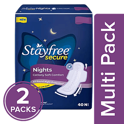 STAYFREE Secure Nights Sanitary Pad - With Cottony Soft Comfort & Back Leak Guard