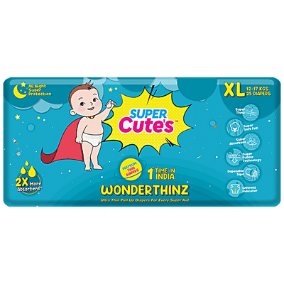 Super Cute's WonderThinz Ultra Thin Pull Up Diapers - Soft, Absorbent, Wetness Indicator, XL