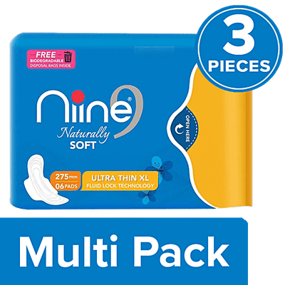 Niine Naturally Soft Sanitary Napkin - Ultra Thin XL, 275 mm, Pack Of 3