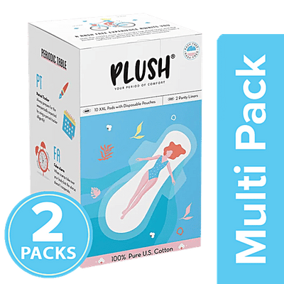 Plush Sanitary Pad - With Disposable Pouches & Panty Liners, 100% Pure Cotton, XXL