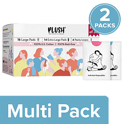 Plush Sanitary Pad With Disposable Pouches & Panty Liners, 100% Pure Cotton, L, XL