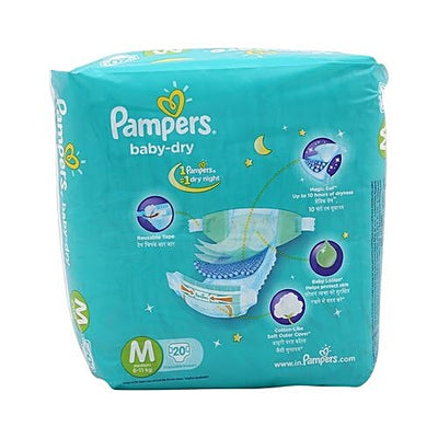 Pampers Baby-Dry Disposable Diapers - Medium, 6-11 kg, Magic Gel, Upto 10 Hours of Dryness,