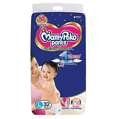 Mamypoko Extra Absorb Diaper Pants - L, 9-14 kg, Crisscross Absorbent Sheet, Upto 12 Hours Absorption,