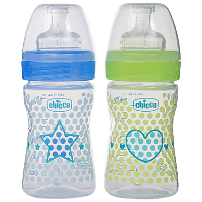 Chicco Well-being - Bipack Bottle, Silicone, Physio, Blue & Green