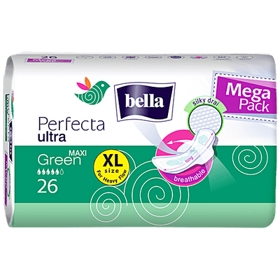 Bella Perfecta Ultra Silky Drai Sanitary Napkins - XL, Maxi Green, For Heavy Flow, Latex Free, No Perfume