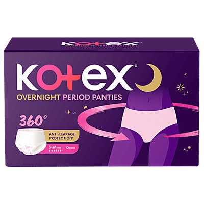 Kotex Overnight Period Panties - 360 Degree Anti-Leakage Protection, S/M