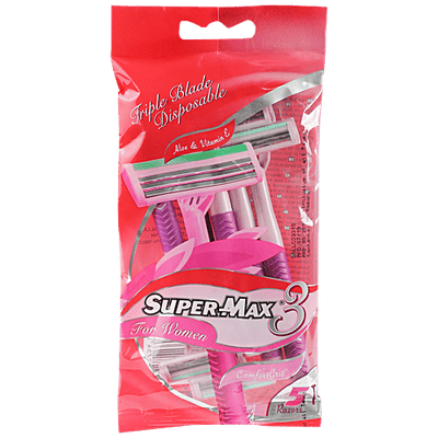 Supermax Triple Blade Women's Disposable Razor - With Comfortable Grip, For Hair Removal