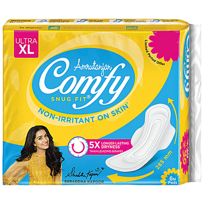 Comfy Snug Fit Sanitary Pads - Ultra XL, 285 mm, 5X Longer Lasting Dryness, Non Irritant On Skin