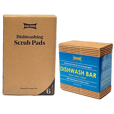 Goli Soda Natural Coconut Coir Scrub & Probiotic Dishwash Bar - Exclusive Combo