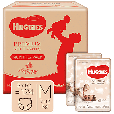 Huggies Premium Soft Diaper Pants - Monthly Pack, Medium, Silky Cocoon Design, Wetness Indicator