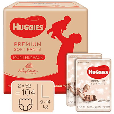Huggies Premium Soft Diaper Pants - Monthly Pack, Large, Silky Cocoon Design, Wetness Indicator