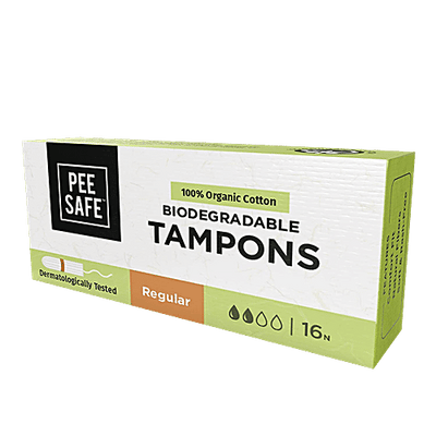 Pee Safe 100% Organic Cotton Biodegradable Tampons - Regular