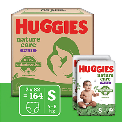 Huggies Nature Care Pants for Babies, Small (S) Size Baby Diaper Pants,Nature's gentle protection with 100% organic cotton, Small Size