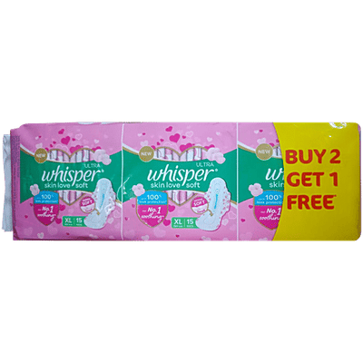 Whisper Ultra Skin Love Soft Sanitary Pads - For Women, XL, With Disposable Wrap