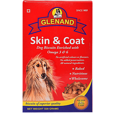 GLENAND Skin & Coat Dog Biscuits - With Omega 3 & 6, Nutritious, No Preservatives & Artificial Colours