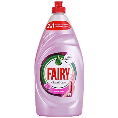 Fairy Clean & Care Dishwashing Liquid - Rose & Stain, 2-In-1 Tough On Grease, Gentle On Hands