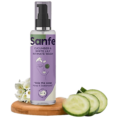 Sanfe Intimate Wash 3 In 1 - With Cucumber & White Lily, No Odour, Itching, Irritation