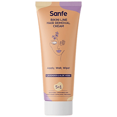 Sanfe Bikini Line Hair Removal 5 In 1 Cream - With Lavender & Aloe Vera, Brightens Skin
