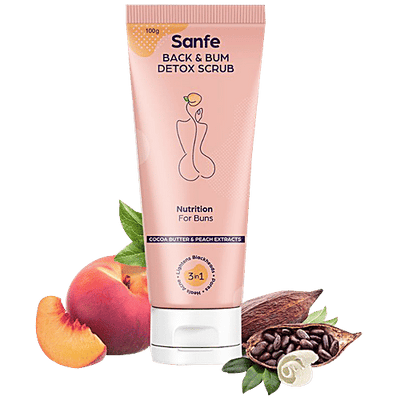 Sanfe Back & Bum Detox 3 In 1 Scrub - With Cocoa Butter & Peach Extracts For Skin Lightening