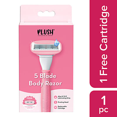 Plush 5 Blades Razor - With Aloe Vera & Vitamin E-Strip, For Normal, Sensitive Skin