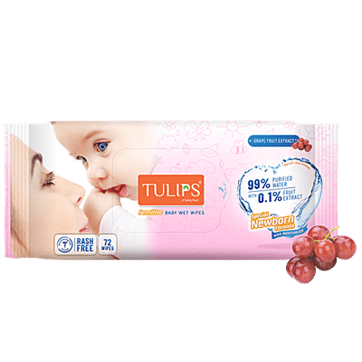 Tulips Baby Wet Wipes - Grape Fruit Extract, For Newborn Babies, pH Balanced, Rash Free Finish