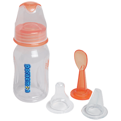 Auto flow Doraemon Gold Feeding Bottle With Silicone Nipple & Spoon - BPA Free, Durable