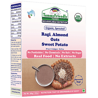 TummyFriendly Foods Porridge Mix - Organic Sprouted Ragi, Almond, Oats & Sweet Potato, No Chemicals,