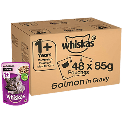 Whiskas Wet Cat Food - Adult Cats, 1+Years, Salmon In Gravy Flavour, Balanced Nutrition