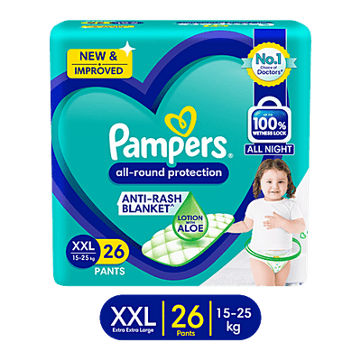 Pampers All-Round Protection Pants - Double Extra Large Size (XXL) Baby Diapers, Anti Rash, Lotion With Aloe Vera