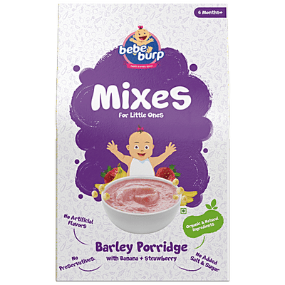 Bebe Burp Barley Porridge Mixes - With Banana & Strawberry, Organic Baby Food, 6 Months+