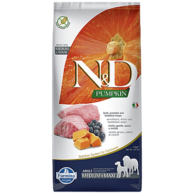 Farmina Pet Foods N&D Pumpkin Dog Dry Food For Adult - Lamb & Blueberry, Grain Free, Medium & Maxi Breed