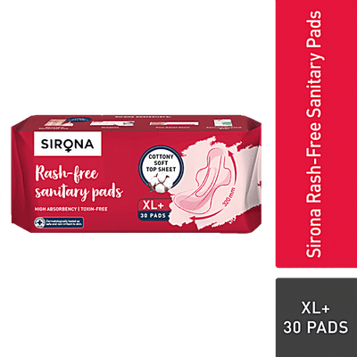 SIRONA Cottony Soft Rash Free Sanitary Pads for Women, XL+ 30 Napkins | High Absorbency, Toxin-Free | Dermatologically Tested