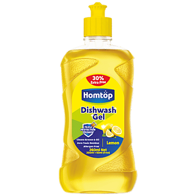 Homtop Dishwash Gel - Cleans Grease & Oil, Tough On Stains, Lemon