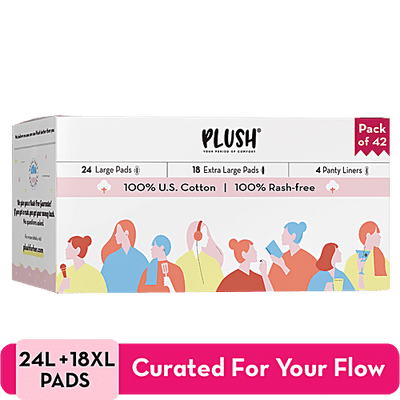 Plush Ultra Thin Sanitary Pads - 100% U.S Cotton, Rash Free