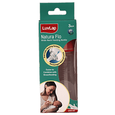 LuvLap Natura Flo Plastic Feeding Bottle - Wide Neck, Plain, 3+M