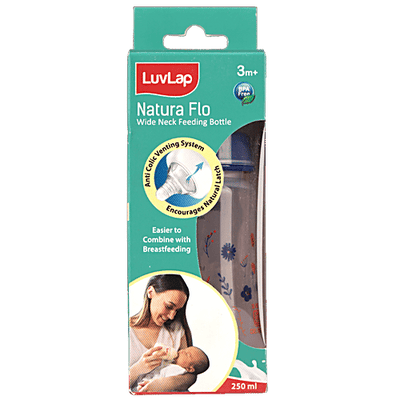 LuvLap Natural Flo Plastic Feeding Bottle - Red & Blue Floral, 3+M