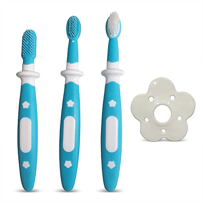 LuvLap Baby Training Toothbrush Set - 6M+, Blue & White