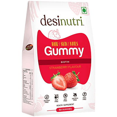 Desi Nutri Hair Skin Nails Gummy - Strawberry Flavour, With Biotin