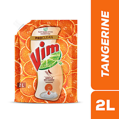 Vim ProClean Dishwash Liquid Gel With Tangerine Freshness, Gentle On Hands, Removes Tough Grease, 100% Plant-Based, Child & Pet Utensil Friendly