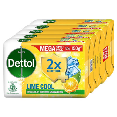 Dettol Lime Cool Bathing Soap Bar with 2X Menthol & long Lasting Freshness (Pack of 5)