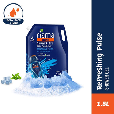 Fiama Men Shower Gel Refreshing Pulse, Body Wash With Skin Conditioners For Refreshed Skin, Pouch