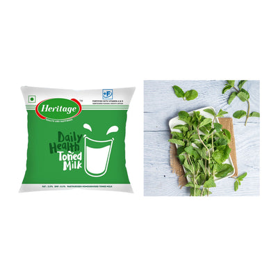 Heritage Toned Fresh Milk (Pouch)(1pc) & Mint Leaves(1pc) Combo