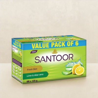Santoor Fresh Skin Aloe Vera and Lime Bathing Soap With Anti-Aging Properties For All Skin Types